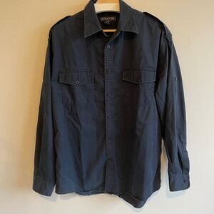 STRUCTURE Mens Navy Blue Long Sleeve Button Up Utility Shirt Size‎ Medium